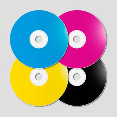 Cmyk Cd - Dvd seti gri arkaplanda izole edildi - taslak illüstrasyon