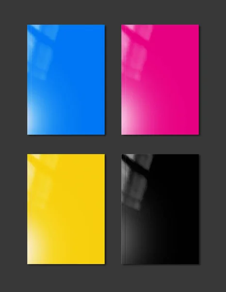 Cmyk Häfte Omslag Set Isolerad Svart Bakgrund Mockup Illustration — Stockfoto