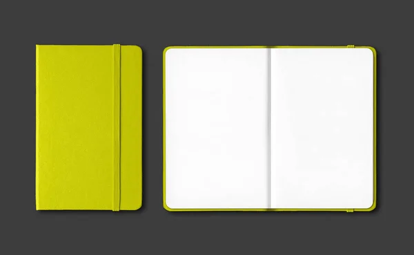 Lime Green Closed Open Notebooks Mockup Isolated Black — Stock Photo, Image