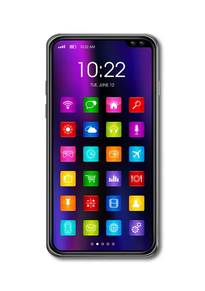 Alla Skärm Digital Realistisk Smartphone Med Färgglada Ikon Set Isolerad — Stockfoto