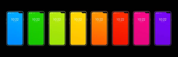 Rainbow Colorido Smartphone Definir Banner Isolado Fundo Preto Renderização — Fotografia de Stock