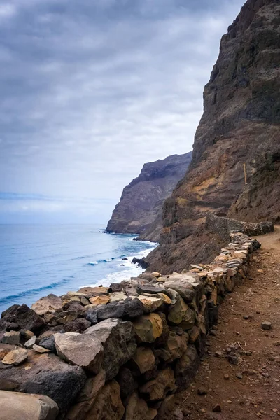 Acantilados Vista Mar Desde Ruta Costera Isla Santo Antao Cabo — Foto de Stock