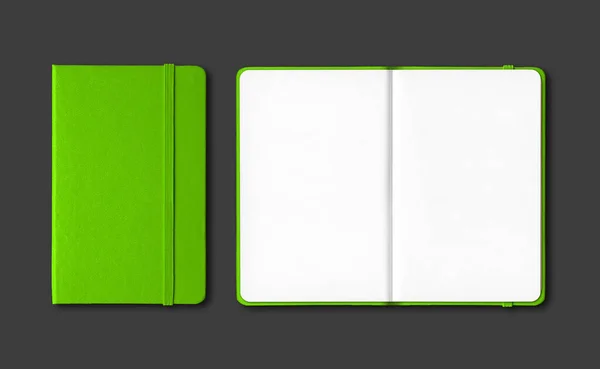 Green Closed Open Notebooks Mockup Isolated Black — Stock Photo, Image