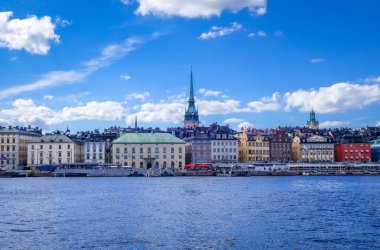 Gamla Stan manzarası Stockholm, İsveç 'te panoramik manzara