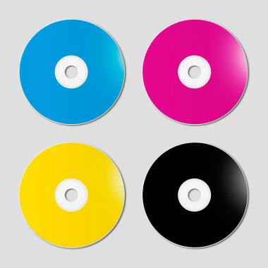 Cmyk Cd - Dvd seti gri arkaplanda izole edildi - taslak illüstrasyon