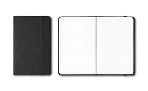 Preto Fechado Aberto Notebooks Mockup Isolado Branco — Fotografia de Stock