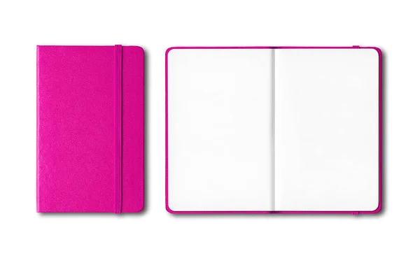 ピンクの閉じて開いているノートブックモックアップ白で隔離 — ストック写真