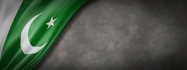 Флаг Пакистана Бетонной Стене Горизонтальное Панорамное Знамя Иллюстрация — стоковое фото