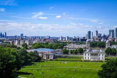 Canary Wharf panoramik görüntüsü Greenwich Park, Londra, İngiltere