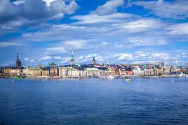 Gamla Stan manzarası Stockholm, İsveç 'te panoramik manzara
