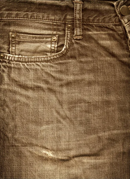 Alte Vintage Jeans Hosentasche Textur Sepia Hintergrund — Stockfoto