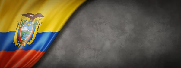Ecuadorin Lippu Betoniseinällä Vaaka Panoraama Banneri Kuva — kuvapankkivalokuva