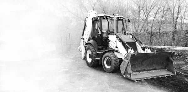 Wiellader Graafmachine Zware Machines Die Straat Werken — Stockfoto