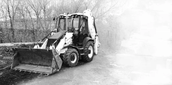 Wiellader Graafmachine Zware Machines Die Straat Werken — Stockfoto