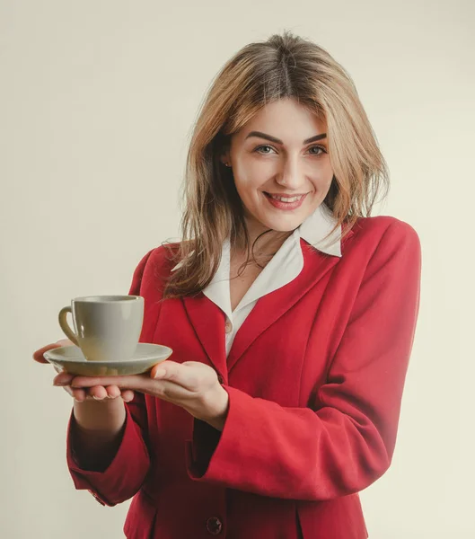 Nice secretary gives coffee — Stock Photo, Image