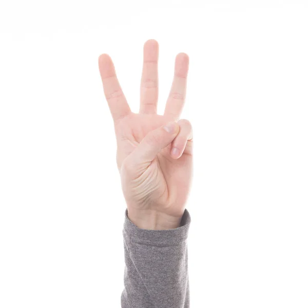 Signe de comptage main trois doigts isolé — Photo