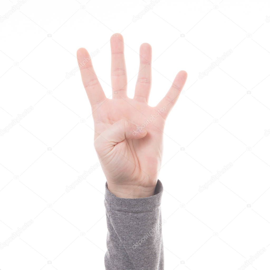 Hand count sign four finger isolated