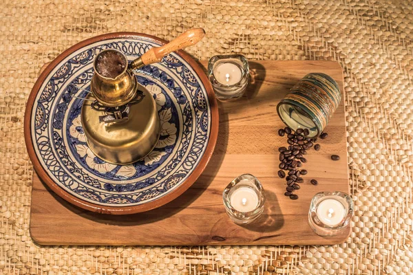 Kawa Turecku Garnek Gotowanie Kawy Parzenia Picia Ceremonii — Zdjęcie stockowe