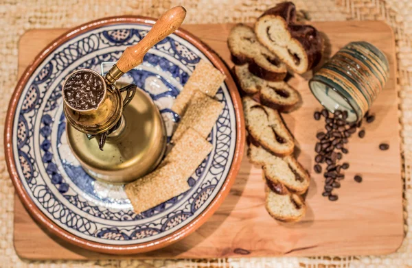 Kawa Turecku Garnek Gotowanie Kawy Parzenia Picia Ceremonii — Zdjęcie stockowe
