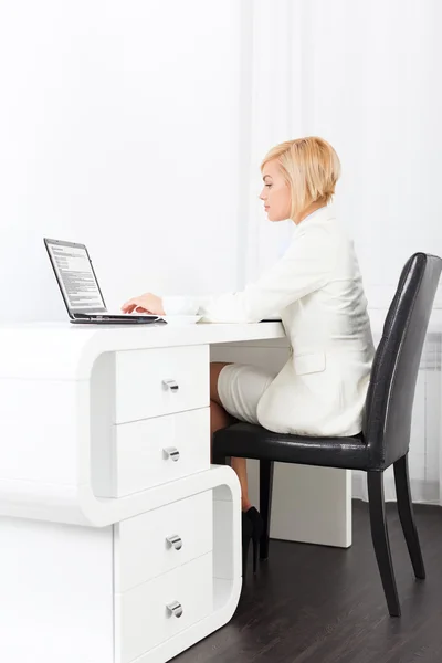 Dizüstü bilgisayar yazma kullanarak iş kadını — Stok fotoğraf