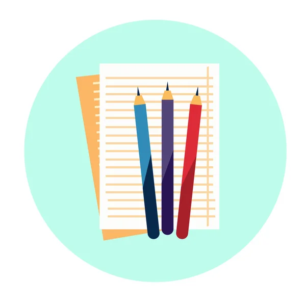 Notebook kolorowy ołówek szkoły pracy kąt widoku ikony — Wektor stockowy