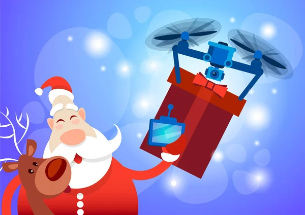 Regalo de entrega de drones de Santa Claus — Vector de stock