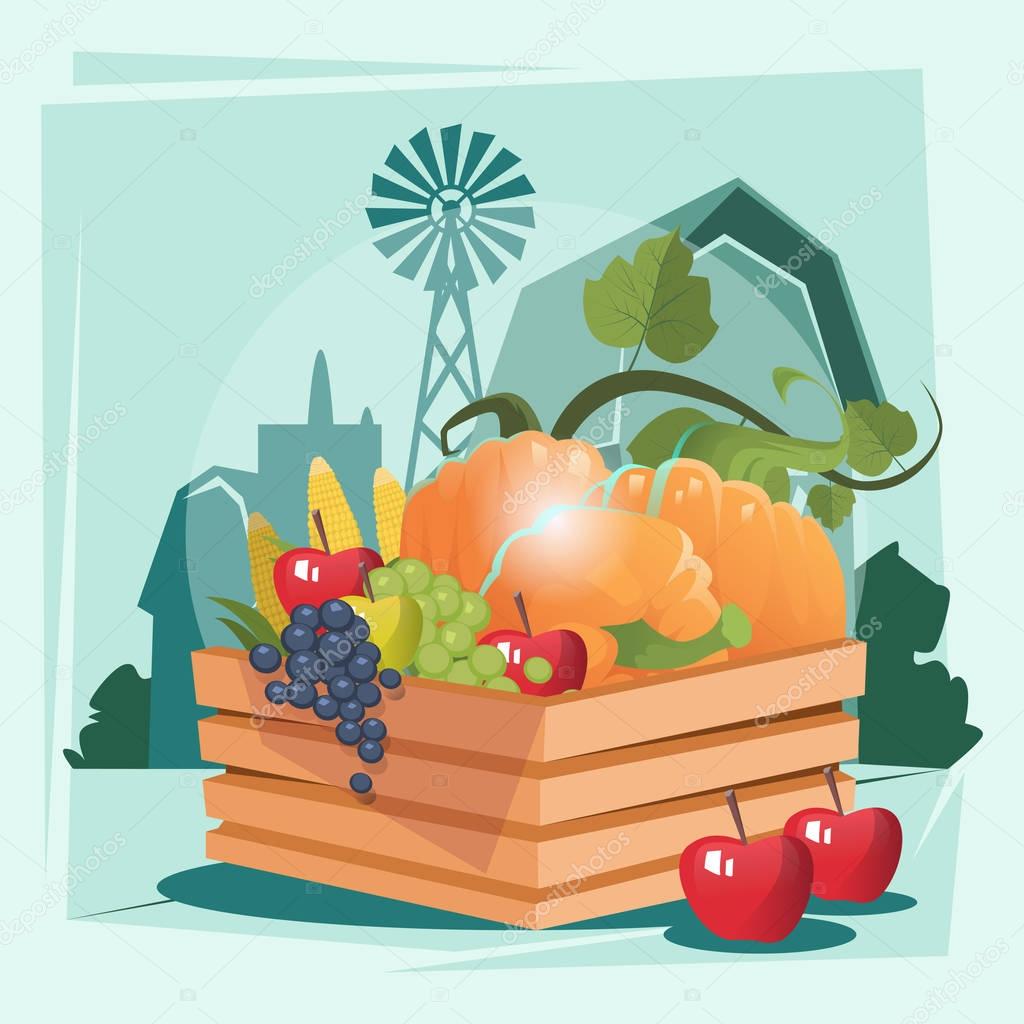 Ilustración vectorial de los alimentos y hortalizas agrícolas — Vector