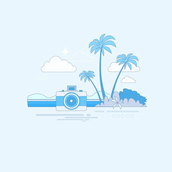 Tropical Beach Island Palm Tree Ocean Summer Vacation Banner — Stock Vector