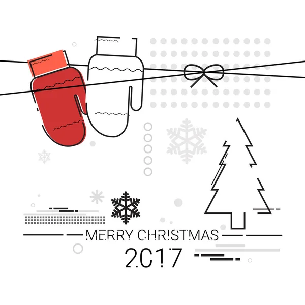 Feliz Navidad Feliz Año Nuevo Línea Simple Bosquejo Banner Card Outline — Archivo Imágenes Vectoriales