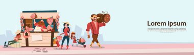 Çiftçi aile domuz eti et ürünleri çevre çiftlik Organik pazarında satmak