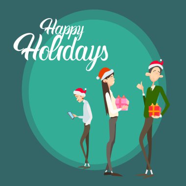 Mevcut kutusu Hediyelik Merry Christmas ve yeni yıl mutlu iş adamları tutun