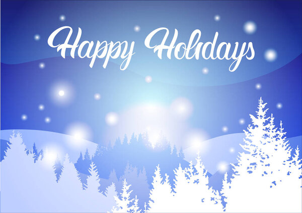 С праздниками Зимний горный лес Пейзаж фон, Сосна Снежные деревья леса
