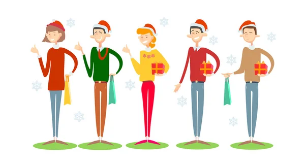 Los Empresarios Celebran Feliz Navidad y Feliz Año Nuevo Business People Team Santa Hat — Archivo Imágenes Vectoriales