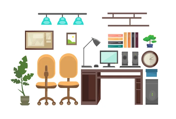 Empty Workplace Desk Workspace Office Interior No People — Stock Vector
