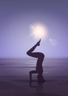 Kız Yoga pozisyon spor Fitness kadın egzersiz egzersiz siluet ay ışığında
