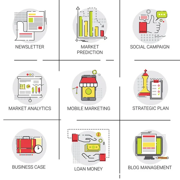투자 사업 아이디어 아이콘 세트를 마케팅 전략 계획 — 스톡 벡터