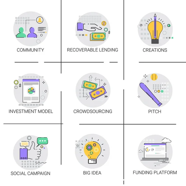 Sociale campagne nieuw idee ontwikkeling bedrijf financiering strategie pictogram — Stockvector