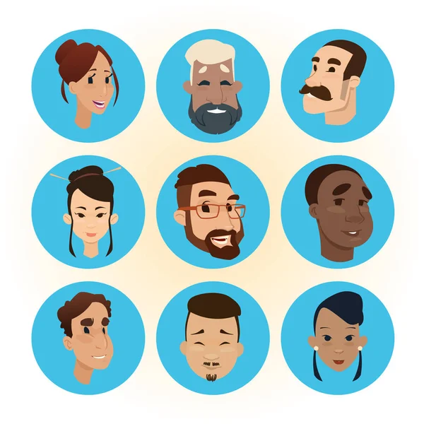혼합 인종 사람들 얼굴 아이콘 설정된 다양성 개념 — 스톡 벡터