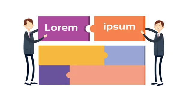 Dos piezas del rompecabezas del partido del hombre de negocios, éxito del trabajo en equipo — Archivo Imágenes Vectoriales