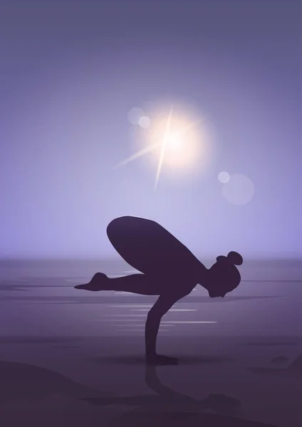 Mädchen Yoga Position Sport Fitness Frau Übung Workout Silhouette im Mondlicht — Stockvektor