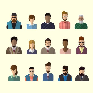 Profil simgesi ve erkek Avatar, kadın adam karikatür portre, Mix yarış kişi siluet yüz