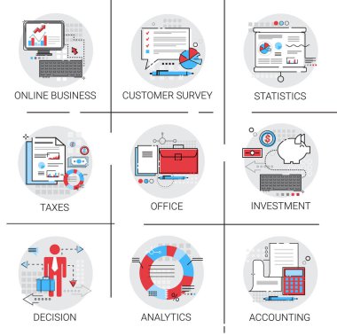 Online iş analiz istatistik Finans diyagramı Office iş Icon Set