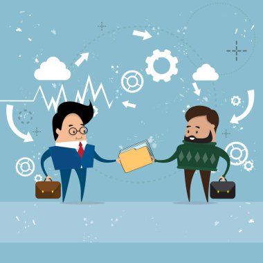 İşadamı ver klasör belge kağıtları, işadamları bilgi veri paylaşma