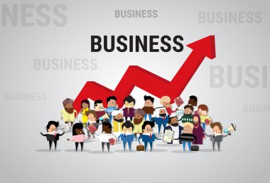 Grup iş adamları başarılı iş adamları Mix yarışı çeşitli finansal grafik ok üzerinde