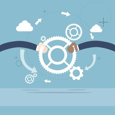 İş kişi elini tut dişli ekip çalışması işbirliği