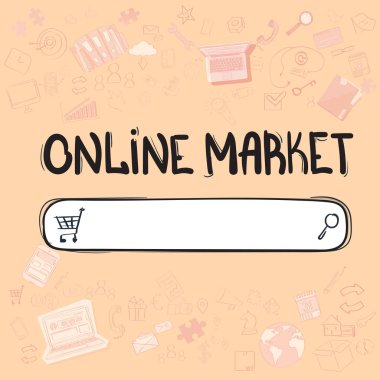 Alışveriş online pazar uygulama arabirimi kavramı Doodle el çizmek kroki arka plan