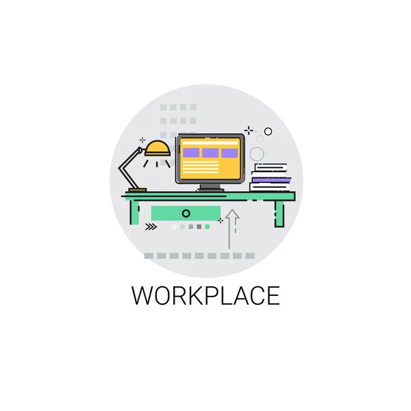 Workplace Desk Computador Workspace Office Ícone — Vetor de Stock