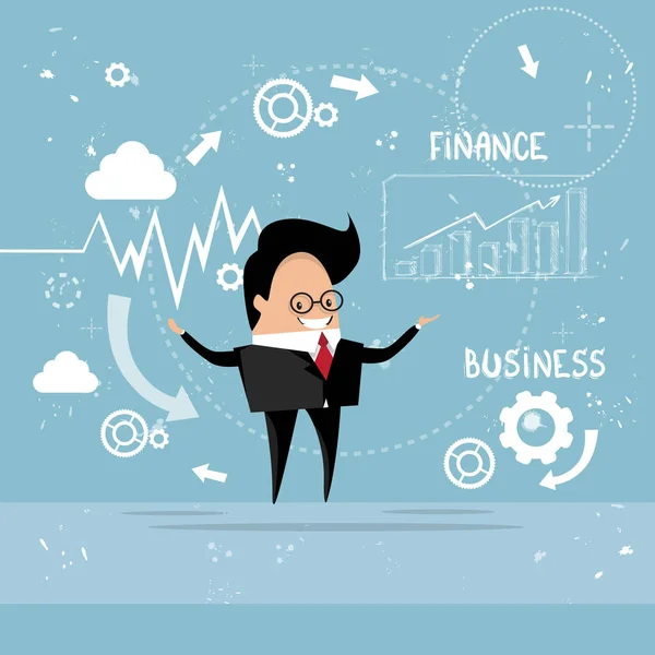 Business Man Mostrando Gráfico de Finanzas Informe Gráfico — Vector de stock