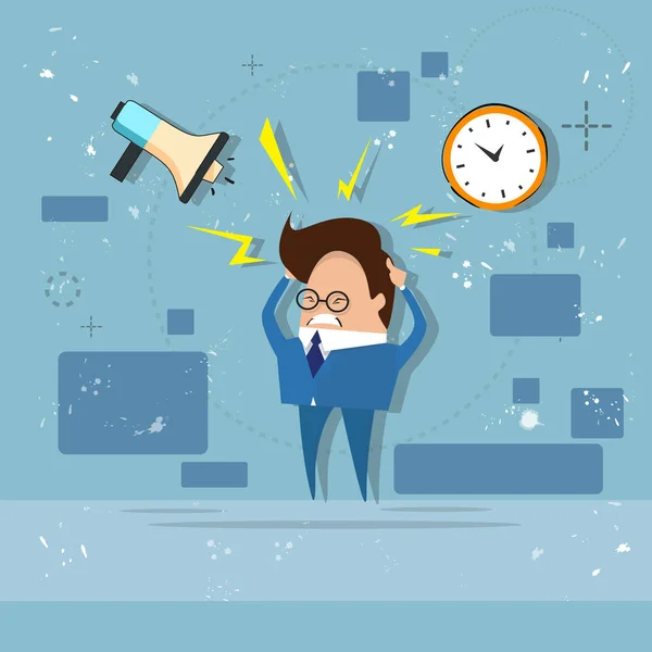 Busy Business Man Multitasking Overworked Deadline — Stock Vector