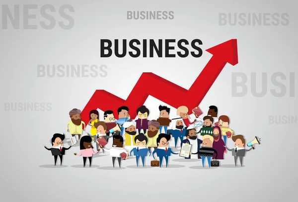 Groupe de gens d'affaires sur le graphique financier Arrow Up Succès Les gens d'affaires mélangent race et diversité — Image vectorielle